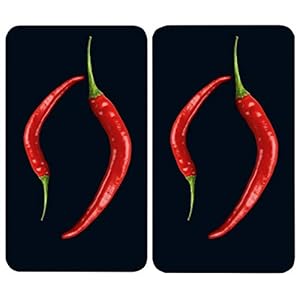 WENKO Peperoni Duo Universele kookplaat, set van 2 stuks, kookplaatafdekking en glazen snijplank voor alle soorten…