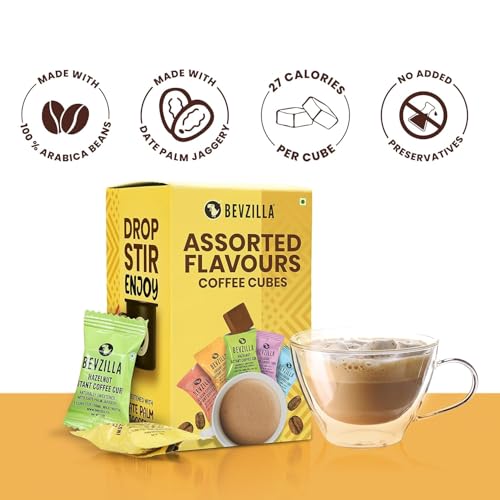 Image of Bevzilla Instant Iced Tea Mix (10 Flavours, 30g Each) | Perfect for Summer + 10 Instant Coffee Cubes with Date Palm Jaggery, 5 Flavours, No Sugar, No Preservatives (Pack of 3)