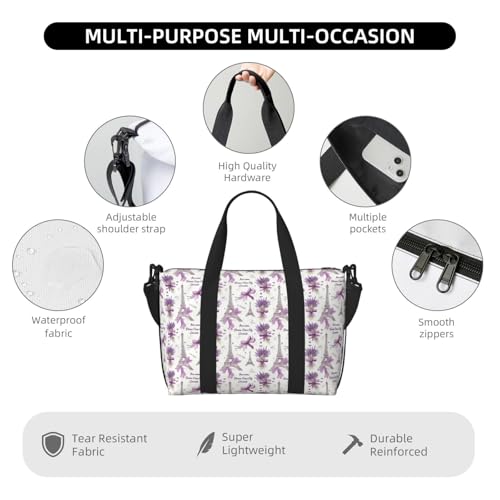 Travel Duffle Bags For Women Men - Purple Bow Lavender Print Personal Item Weekender Overnight Gym Carry On Airport Tote Bag With Strap For Yoga, Travel, Business Trips3