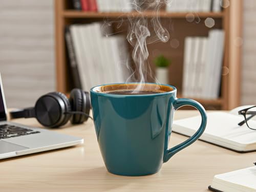 Image of Bodhi House Handcrafted Ceramic Coffee Mug Set of 2 Pieces (350 Ml), Stoneware Tea Cup, Microwave Safe Large Milk Mug, Glossy Finish, Ideal for Daily use, Casual Gatherings and Gifting, Cyan