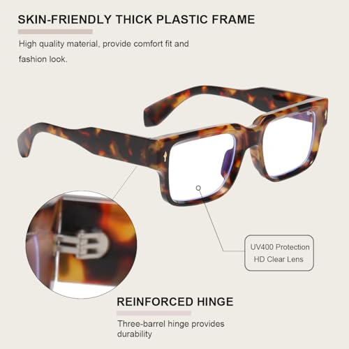 Image of Gleyemor Trendy Blue Light Glasses for Men & Women - Square Computer Fashion Face Glasses (Tortoise)