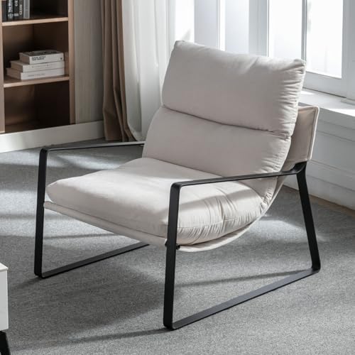 chairus Loungesessel Polsterstuhl Sessel für Wohnzimmer aus Chenille Modern Ohrensessel Schlafzimmer Relaxsessel mit Armlehnen (Beige)