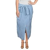 Free People Womens Catching Feelings Linen Blend Slit Midi Skirt Blue 10
