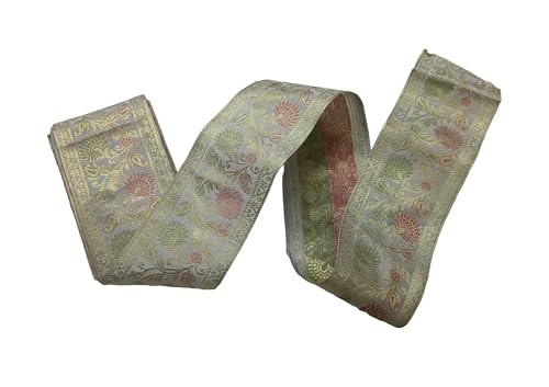 Image of Brocade Ethnic Work 9 Meter Laces and Borders Material for Dresses, Sarees, Lehenga, Suits, Blouses, Dupatta, chunri and Crafts (Gray)