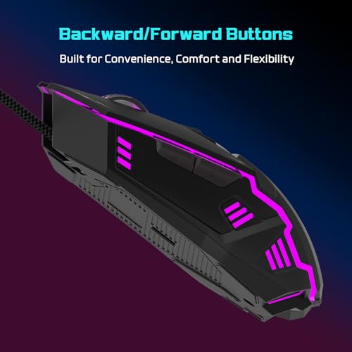 Image of EvoFox Shadow Plus Gaming Mouse Wired | Gaming Mouse with Instant A603FP Sensor, 7200 DPI Optical Tracking, HUANO Switches, 6 Buttons, Ergonomic Design, Braided 1.5m Cable USB - Black