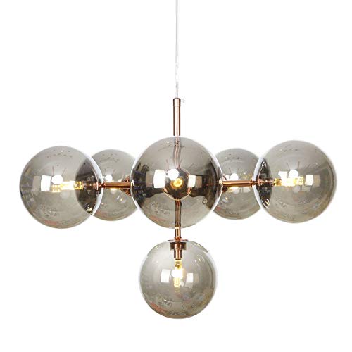 Lustre Spoutnik industriel 6 lumières en verre gris fumé pour îlot de cuisine
