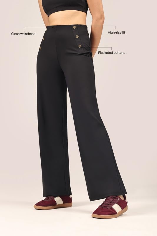 Image of BlissClub Womens Ultimate Sailor Pants- Regular High-Rise Straight-Leg Pants Soft Stretchy Fit Back Pockets Smart Casual & Everyday Wear (for Women Upto 5'4)
