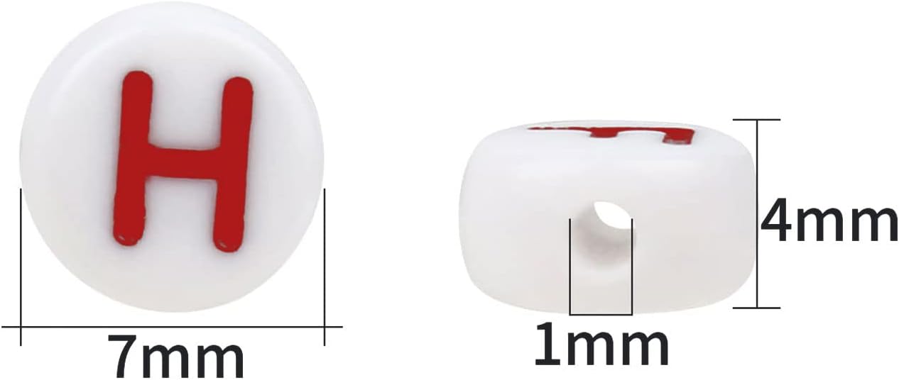 1200pcs 4×7mm Alphabet Beads White Round Acrylic Red Letter Beads, for Bracelets and Jewelry Making - Image 3