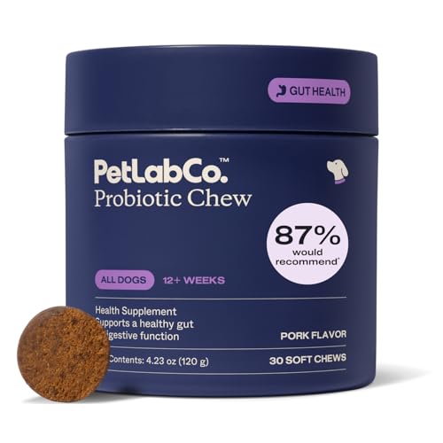 PetLab Co. Probiotics for Dogs, Support Gut Health, Occasional Diarrhea, Digestive Health & Seasonal Allergies - Pork Flavor - 30 Soft Chews - Packaging May Vary
