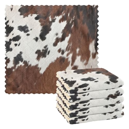 Nesatuwa Cow Print Kitchen Towels and Dishcloths Set Absorbent Reusable 6 Pack Fast Drying Dish Rags for Cleaning Soft Polyester Hand Towels for Kitchen,Tea Towels 11 x 11 Inches