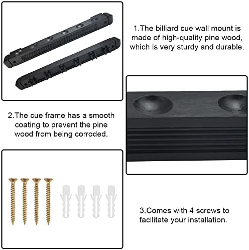 STCRERAG Billiard Wall Mount,Snooker Pool Cue Wall Mounted Rack,Billiard Cue Holder 6 Billiard Cue,Billiard Accessories Cue Holder for Schools,Home,Clubs