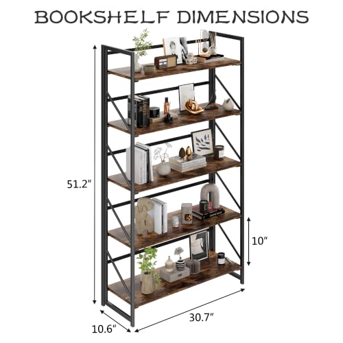 Image of JSB 5 Tier No Assembly Folding Bookshelf, 30.7 inch Wide Foldable Storage Bookcase for Home Office, Space-Saving Storage Shelf for Living Room