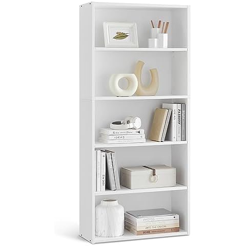 VASAGLE Bookshelf, 5-Tier Open Bookcase with Adjustable Storage Shelves, Floor Standing Unit, White ULBC165T14 Cover