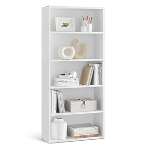 VASAGLE CUSTOS Collection – Bookshelf, 5-Tier Bookcase, Book Shelf, Open Storage Shelf, 9.4 x 23.6 x 52.8 Inches, for Living Room, Home Office, Dinning Room, Cloud White ULBC165T14