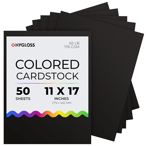 Hygloss Black Cardstock - 11x17, 50 sheets, 65 lb/176 gsm