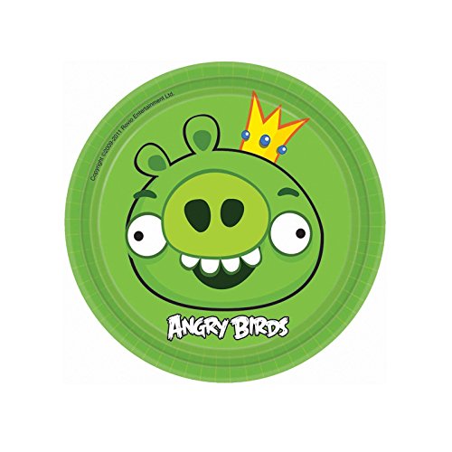 amscan Angry Birds Adventure Birthday Party King Pig Round Dessert Plates (Pack of 8), Green, 7