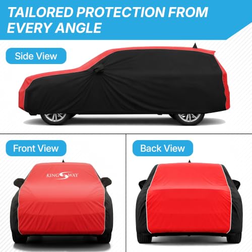 Image of KINGSWAY Super Waterproof Car Cover Only with VinFast VF 7 (Year 2026 Onwards - All Model) | Mirror and Antenna Pockets | All Weather Car Body Cover with Silver Piping | Black Red