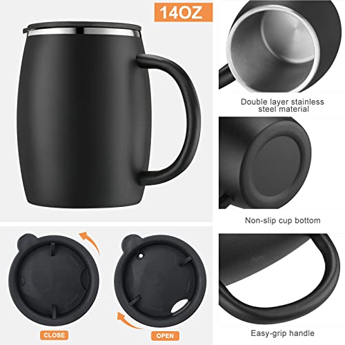 14 Oz Insulated Stainless Steel Coffee Mug Spillproof With Lid Double Wall Travel Coffee Mug With Handle Shatterproof Metal Coffee Cups For Camping Outdoor Hot Tea Beer Cold Drink (Black, 6 Pack) #TOP2