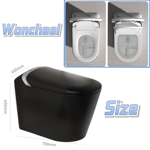 Black Smart Toilet with Built-In Bidet and Heated Seat | ADA Comfort Height, Warm Air Dryer, Heated Seat, Auto Open/Close, LED Night Light, One-Piece Smart Toilet miniatura 6