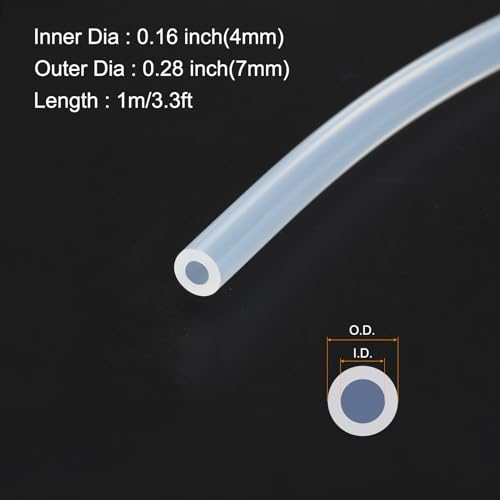 Image of 1m(3.3ft) 4mm(0.16 inch) ID x 7mm(0.28 inch) OD Silicone Tubing Clear Industrial Plastic Tubing Pure Silicone Hoses for Pump Siphoning Draining Irrigation Brewing