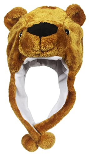 Timiot Cute Plush Animal Character Winter Hat Fun Ski Cap with Detailed Animal Face Long Ear Straps with Pom Pom Ends2