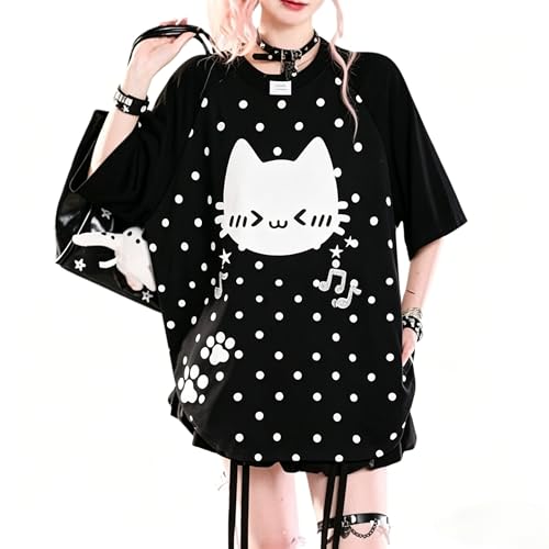 Image of Y2K Cutecore Kawaii Teen Shirt Coquette Harajuku Oversize Japan Cat Print Cute Tshirt Top Clothes