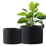 Swkien Matte Black Ceramic Plant Pots, 8.1 + 6 Inch Planters for Indoor Plants, Modern Flower Pots with Drainage, Two-Sizes Set