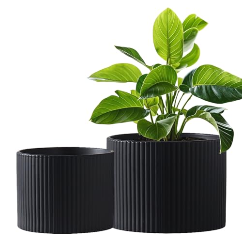 Swkien Matte Black Ceramic Plant Pots, 8.1 + 6 Inch