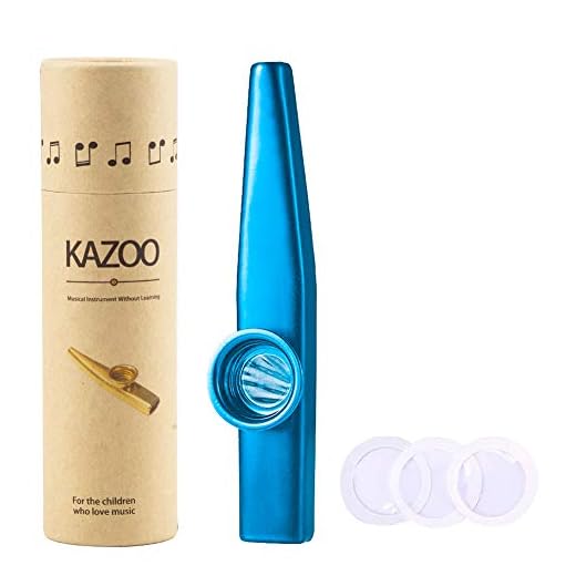 WANDIC Kazoo Profesional, Kazoo Instrumentos de Viento de Aluminio con 3 PCS Membrana Instrumentos Musicales Carnaval,Embalaje de Caja de Regalo Vintage,Azul,para Adultos y Niños Regalos