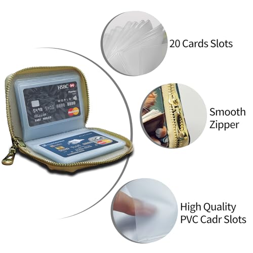 Credit Card Holder for Women Ladies Girls, Small RFID Blocking Wallet Zipper Wallet,Cute Leather Card Wallet Purse with 20 Slots Credit Card-Reading Cat4