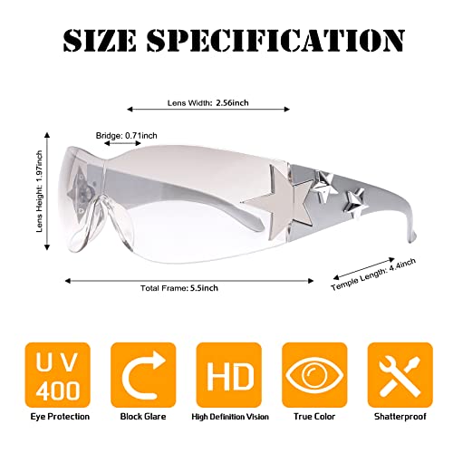 BOTEN Star Y2K Sunglasses for Women,Rimless Shield Y2K Wrap Around Sunglasses 2000S Trendy Aesthetic Y2K Glasses Shades3