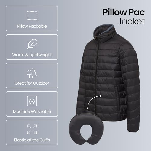 Weatherproof Men's Puffer Jacket, Lightweight Wind Resistant Alternative Down Jacket with Packable Travel Neck Pillow (S-3XL)2
