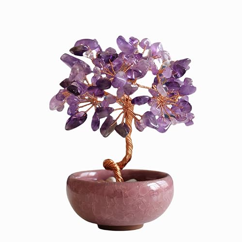 Amethyst Crystal Tree of Life Decor Purple Gem Tree for Crystal Healing Amethyst Crystal Trees Decor Handcrafted Gem Tree of Life for Home Decor (Amethyst)