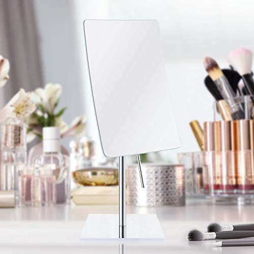 Gurun Frameless Rectangle Tabletop Vanity Mirror Single Side Adjustable Easy Positioning 5X Magnification 304 Stainless Steel Chrome Finish 2234（Chrome,5X #TOP1