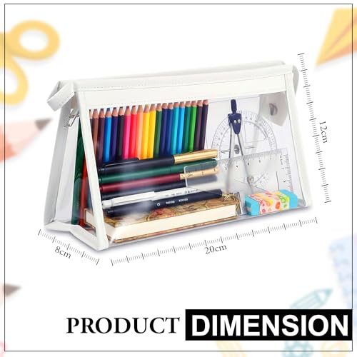 Image of GLUN Clear Stationery Pouch with Zip Closure, Cute Storage Bag for Girls, Boys & Women, Travel & Daily Use, White, Plastic