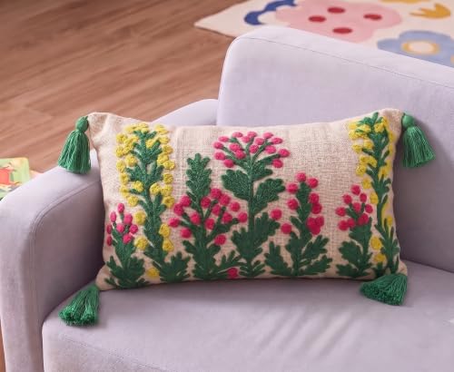 Image of Furnistitchs Boho Rectangle Cushion Cover 12x20 inches | Handmade Decorative Throw Pillow Case | Bohemian Home Decor Sofa Bed Cushion Cover Living Room Bedroom (2, Wildflowers, 12x20 inches)