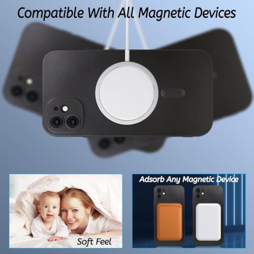 Image of DIZORO Magnetic Case for iPhone 12 Cover [Compatible with MagSafe][Built-in Camera Lens Protector] Slim Soft Silicone Bumper Shockproof Metallic Luster Back Cover Phone Cases (Black)