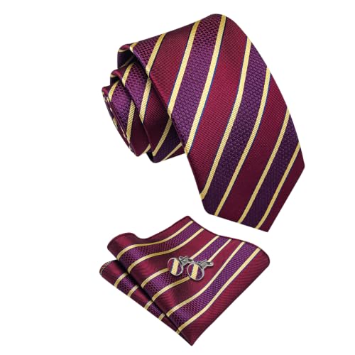 Image of YourTies Striped Plaid Ties for Men Silk Formal Necktie Set