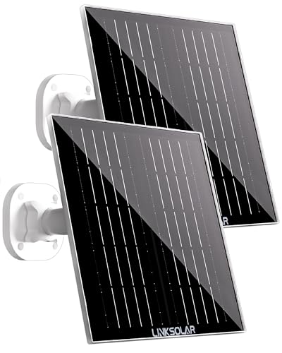 Image of LinkSolar Dual 5W Solar Panels for Ring Camera Doorbell, All-in-1 Glass Solar Charger for Outdoor Stick Up Battery Home Security Camera, Micro USB/DC/USB-C Port, 9.8ft Cable, 360°Adjustable Bracket