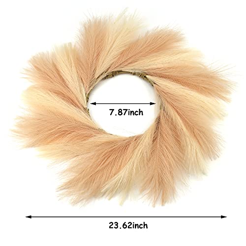 Asunfo Pampas Grass Wreath 24 Inch Farmhouse Artificial Boho Pampas Wreaths For Front Door Wall Home Wedding Decor Mixed Beige & Light Brown #TOP1