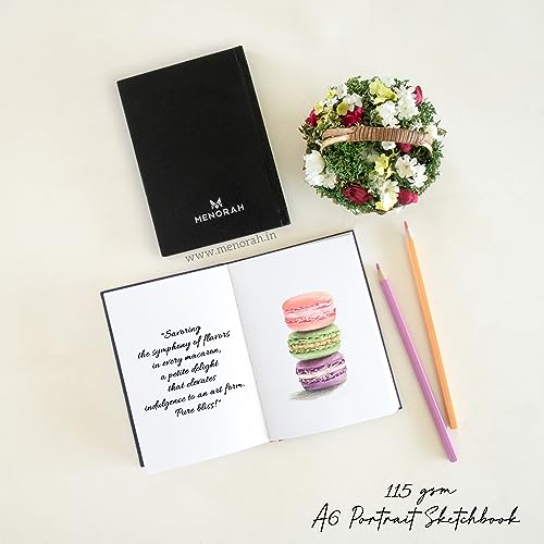 Image of MENORAH Paper Artist Sketch Book - A6-115 Gsm (160 Pages / 80 Sheets) Drawing Notebook - Hard Bound Book - (14.8 Cm X 10.5 Cm) - Completely Handmade - Portrait-Black, Watercolor