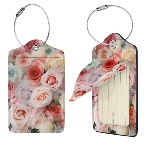 Étiquettes de bagage en cuir pour valise et étiquettes d'identification roses avec couverture