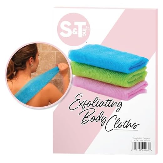 S&T INC. Body Exfoliating Cloths, 11.8 Inch x 35.4 Inch, Assorted, 3 Pack