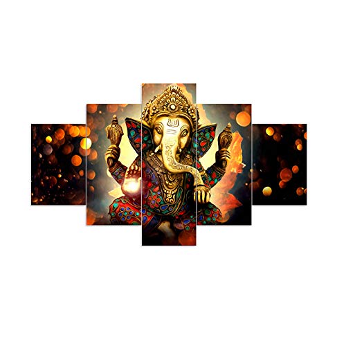 Amemny Canvas Painting Wall Art Home Decor For Living Room Hd Prints 5 Pieces Elephant Trunk God Modular Poster Ganesha Pictures Wooden Office Bathroom Framed Ready To Hang #TOP1