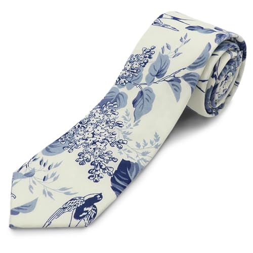 Image of Cotton Floral Ties for Men 2.76 inch Men's Skinny Tie Linen Flower Printed Neck Tie for Wedding Dating Party