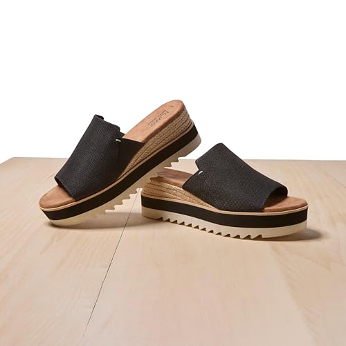 Image of TOMS Women's Diana Mule Wedge Sandal, Textile Upper, CloudBound Insole, Black Heavy Canvas, 6