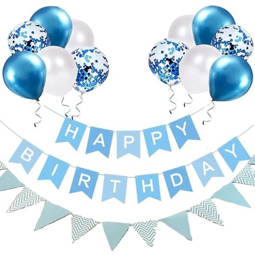 Buygain Happy Birthday Banner Blue Birthday Decoration - Birthday Decor With 12inch Happy Birthday Balloons Ribbons and Birthday Banners Happy Birthday Decorations for Men Boys Women and Girls