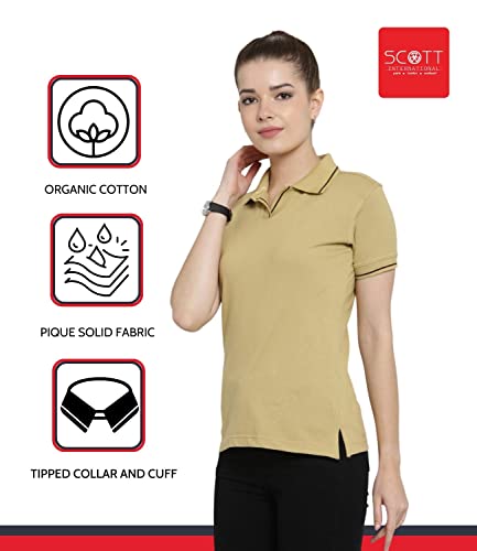 Image of Scott International Women's Regular Fit 100% Pure Organic Cotton Polo T-Shirt | Womens Polo Collar Neck T-Shirt | Cotton Plain Polo Neck Half Sleeve T-Shirt | Tshirts for Women