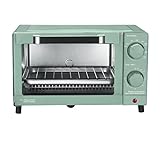 Mainstay Toaster Oven Combo Kitchen Appliances, Fits 9” Pizza, 4 Slice Capacity, Powerful Circulation, Auto Shutoff, Includes Baking Rack Pan Quartz, up to 60 Min, Easy Clean ~ (Sage Green)