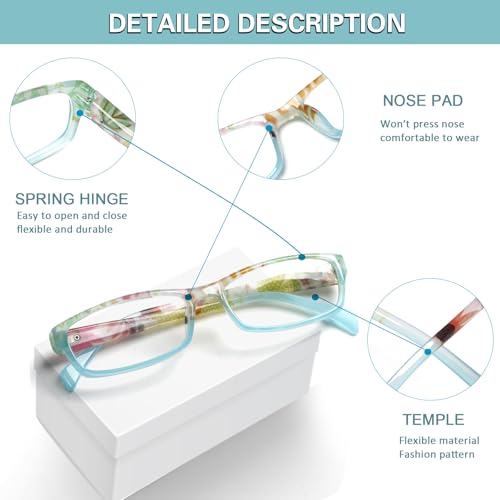 Image of Kerecsen Reading Glasses 5 Pairs Fashion Ladies Readers Spring Hinge with Pattern Print Eyeglasses for Women (Mix Color -8, 1.75)